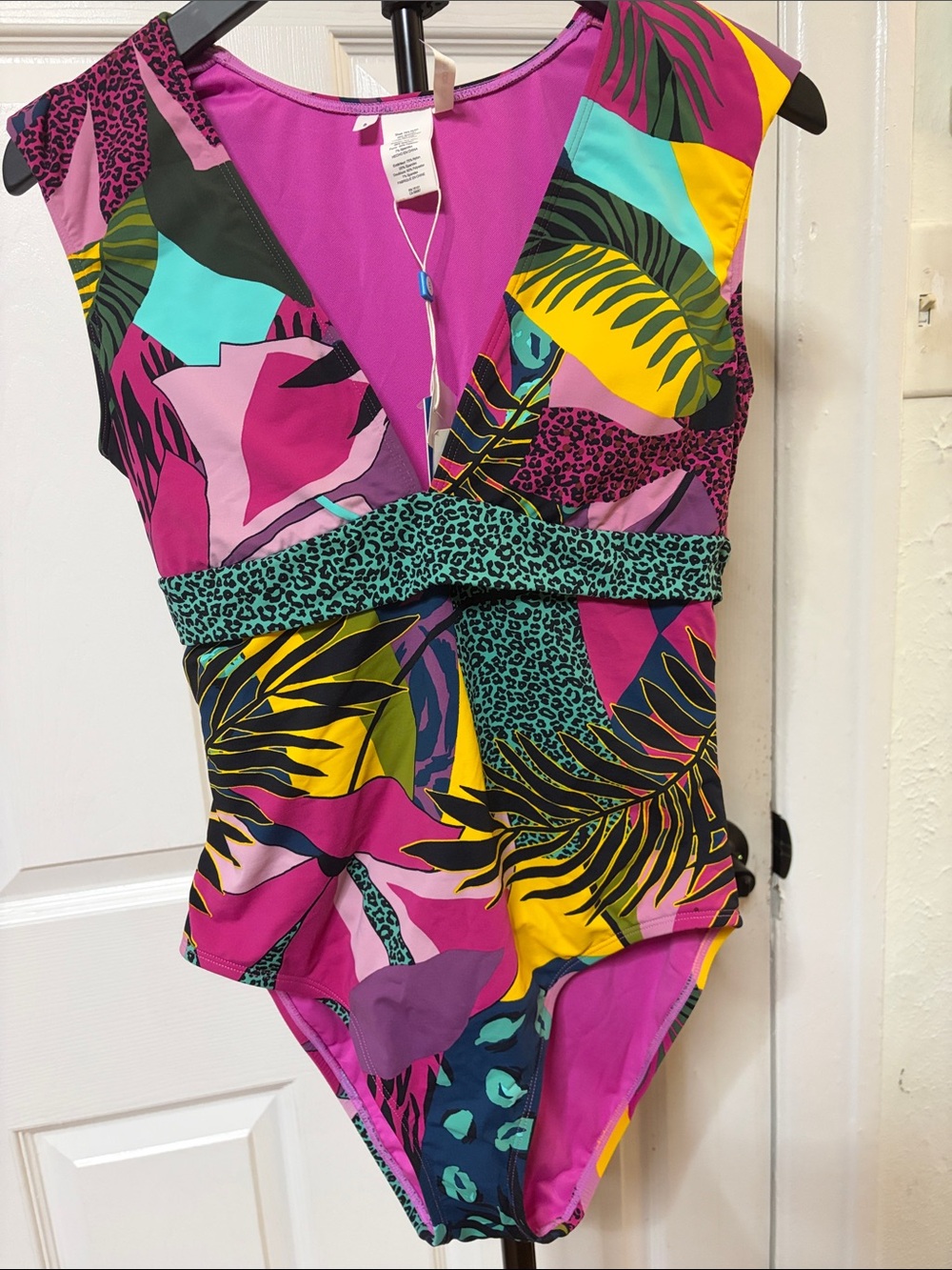 Bleu Rod Beattie women Tropical One-Piece Swimsuit in Fuchsia, Yellow & Teal